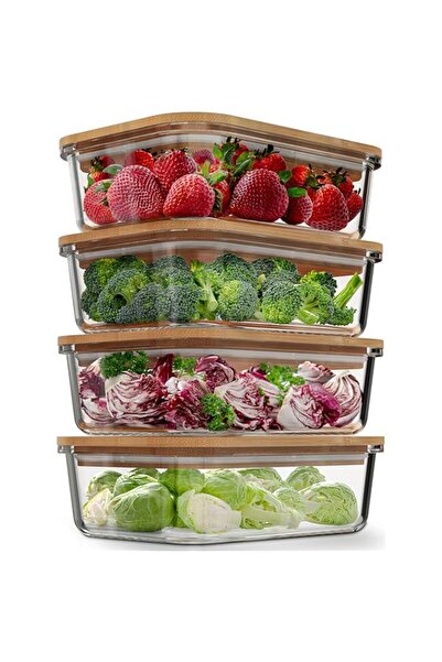 genric Greener Home Glass Food Storage Containers with Bamboo Lids (4 Pack, 3...