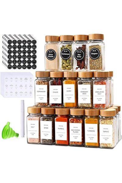 genric Kameety 24 Pcs Spice Jars with Labels - 4 oz Glass Spice Jars with Bam...