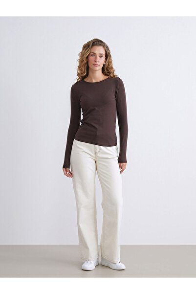 LC Waikiki Brown Plus Size Crew Neck Women's Bodysuit