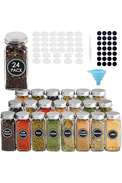 genric pumpkins 24 Pcs Glass Spice Jars with White Printed Spice Labels - 4oz Empty Square Spice Bottles -