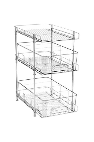 genric رف تخزين متعدد الاستخدامات بثلاث طبقات أسفل خزانة المطبخ، منظم تخزين ل...