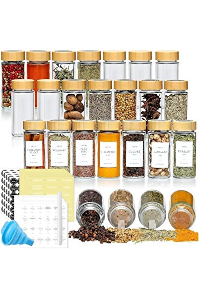 genric TAME 24 Pcs Glass Spice Jars with Bamboo Lids, 4 oz Glass Jars with Spice Labels Stickers, Collapsib
