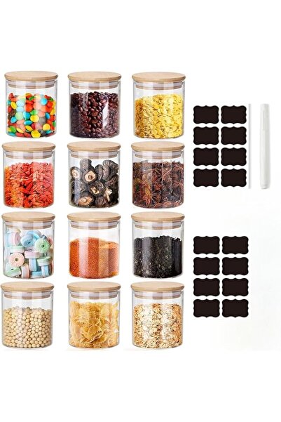 genric KUAIJI 12 Pack 9.47 oz(280 ML) Glass Jars Wooden Airtight Lids and Labels, Food Cereal Storage Small