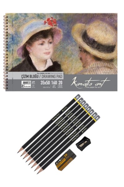 SEYFİKİRTASİYE 35X50 см 160 г Альбом для малювання та 8 олівців з градуацією, гумка та точилка для олівців