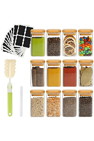 genric AZON 12 قطعة من برطمانات التوابل الزجاجية بغطاء محكم من الخيزران (8 أو...