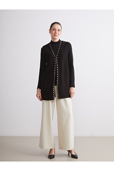 LC Waikiki Siyah V Yaka Desenli Kadın Triko Yelek