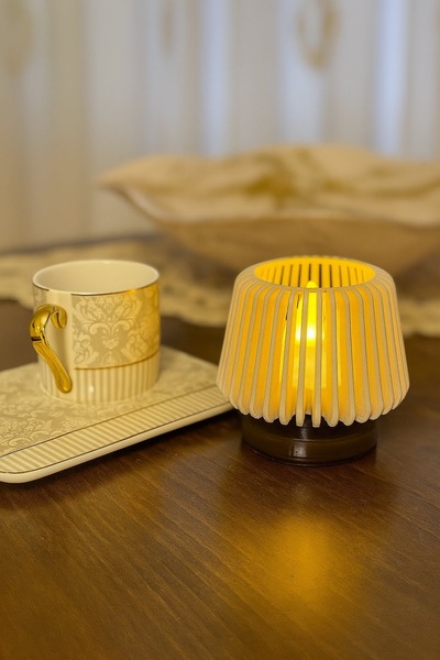 Figürlab Dekoratif Modern Ahşap Görünümlü Abajur Led Mumluk Tealight 7.5x7 cm...
