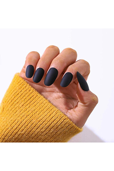 Genel Markalar 12 Adet Kendinden Yapışkanlı Tak Ve Çık Mat Siyah Takma Tırnak