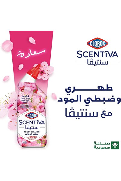 Clorox Scentiva Toilet Cleaner, 709ml, Japanese Spring Flowers, Bleach-Free, Kills 99.9% of Viruses