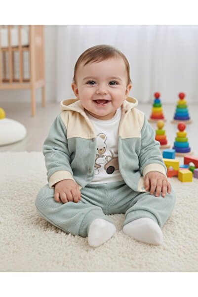 voyyo kids baby طقم أطفال مخملي مكون من 3 قطع مع تفاصيل دببة الشتاء |   طقم ك...