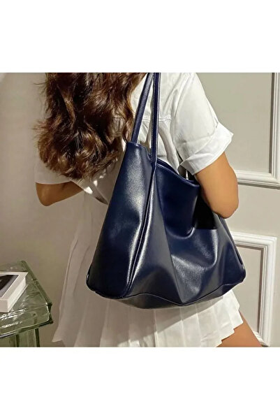 Rivina Жіноча базова модель з м'якої шкіри, великого розміру, для щоденного використання, ручна, через плече та на ручці, синього кольору