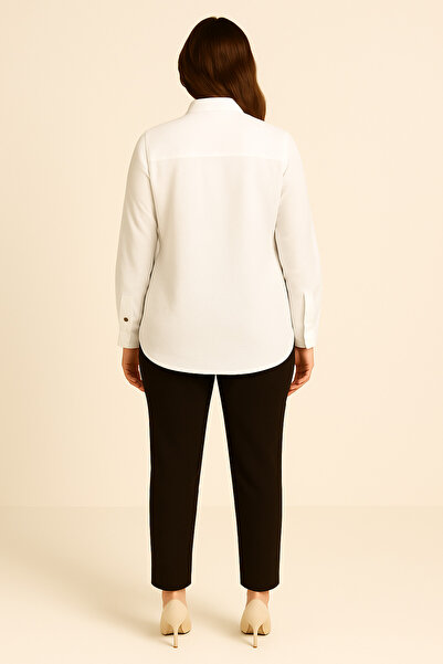 Curvy Trend Plus Size Drop Stone on the Front Folded Long Sleevesofia Linen Shirt