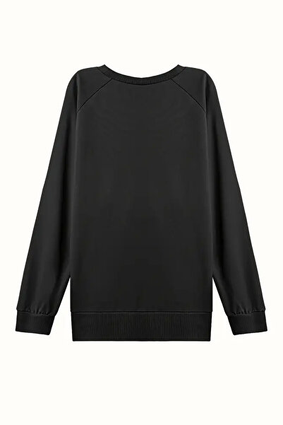 Curvy Trend Plus Size Symbol Printed Zipper Slit Detail Soft Flowy Fabric Raglan Sleeve Sweashirt