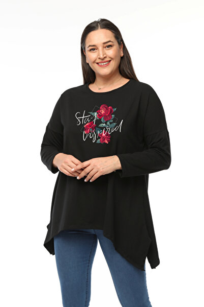 Curvy Trend Plus Size Stay Inspired Printed Long Sleeve Slit Blouse