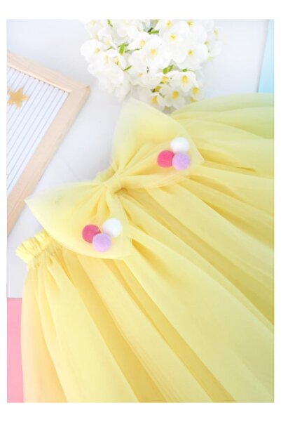 punicha Kız Çocuk Ponponlu Astarlı Sarı Tütü Etek