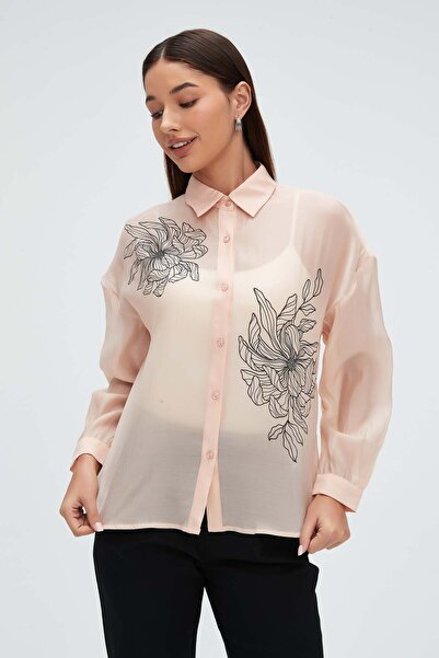 mica Printed Sheer Long-Sleeve Shirt