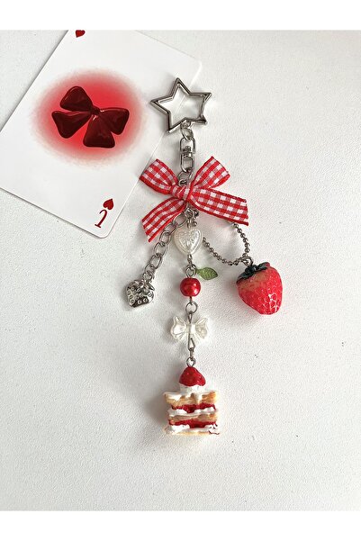bohemian takı tasarim Strawberry Dessert Fiyonklu Çanta Aksesuarı Çanta Süsü