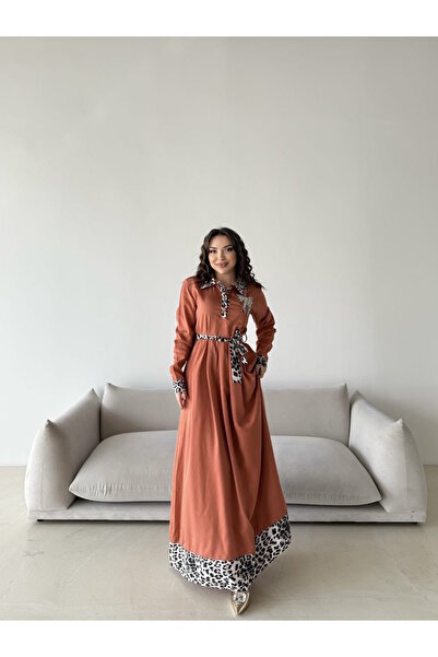 MaxiMor Γυναικεία μακρύ φόρεμα με λεοπάρ σχέδιο με λεπτομερή λουράκια και ιμάντες, κατάλληλο για μακριά φορέματα