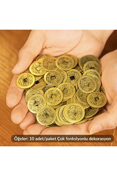 Feng Shui Çin Şans Parası 10’lu Set / 2,3 cm / Bolluk, Bereket ve Dekoratif Metal Para