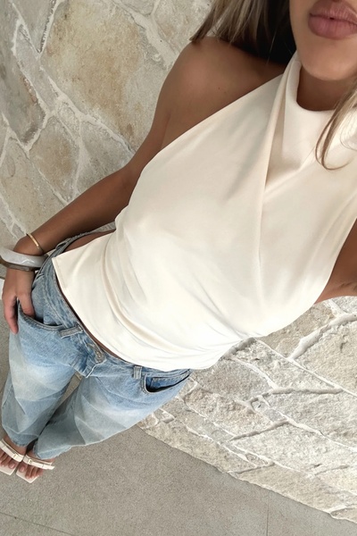 World Fashion Trends 9157 satin throat open back blouse