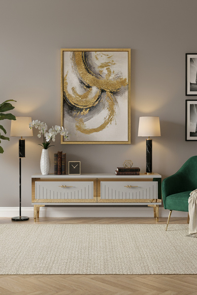 CENEYRA TSA1204BG - TUNATV120 TV STAND, TV SEHPASI BEYAZ-GOLD 120CM