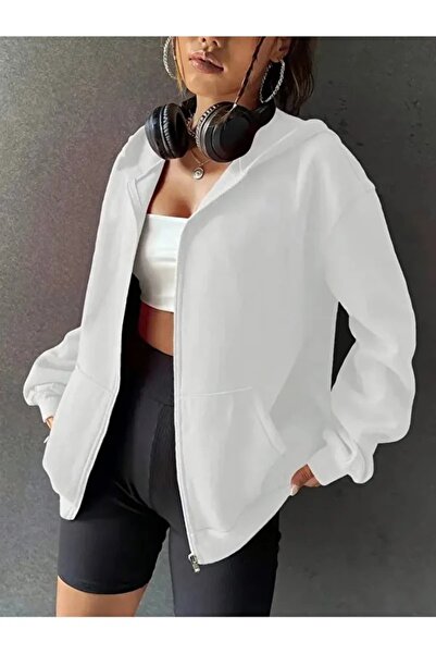 cc collection Pembe 3 İplik Fermuarlı Kapüşonlu Hırka Ceket