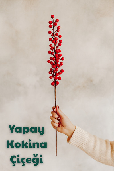 rosfloa rf Yapay Kokina Çiçeği – Yoğun Dallı, İri Taneli Yılbaşı Çiçeği 60 cm - 1 Adet