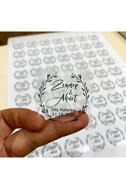 Kişiye Özel Nişan / Söz Hatırası Şeffaf Etiket – 4x4 cm – 80 Adet