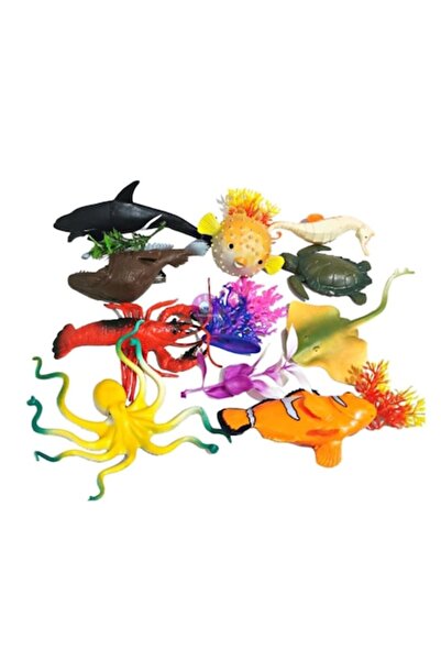 OEM Set of 10 Figurines, Marine Animals, with accessories, multicolor, 11 cm