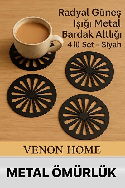 VENON Radial Sunlight Metal Coasters Set of 4 – Black