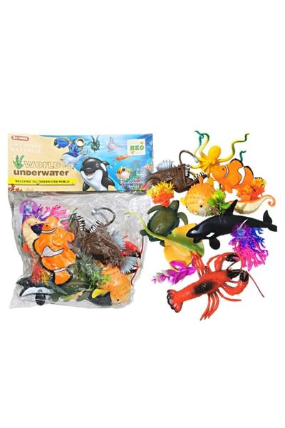 OEM Set of 10 Figurines, Marine Animals, with accessories, multicolor, 11 cm