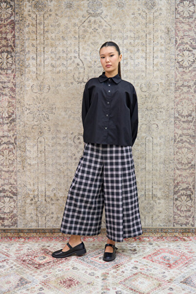 KÜÇÜĞÜM BUTİK Black Checkered Burgundy Striped Plaid Pleated Bermuda Pants