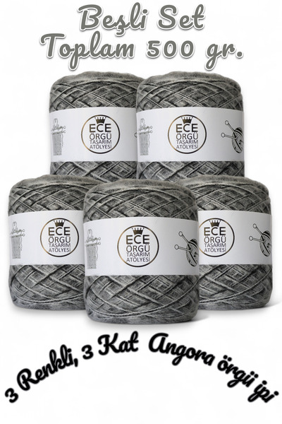 Ece Örgü Tasarım Atölyesi Μείγμα χρωμάτων μαύρο, γκρι και λευκό, 3-φυλλο νήμα...