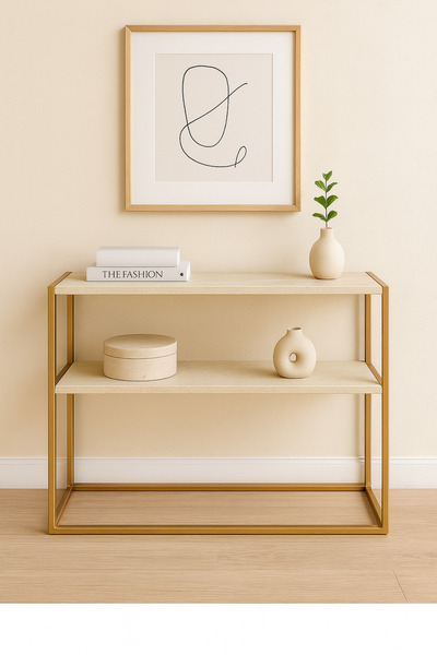 CD Melody Gold Dresuar Metal Ayaklı Dekoratif Raflı Konsol Metal 120Cm