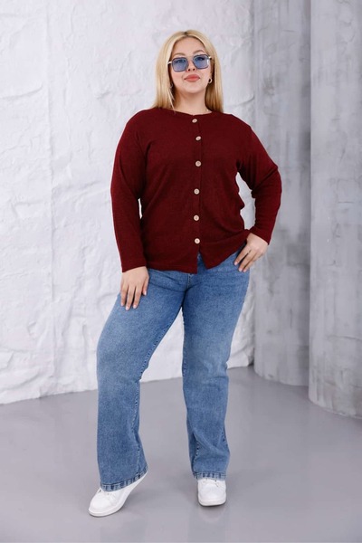 tarzımsüper Women's Plus Size Front Button Soft Textured Knit Cardigan