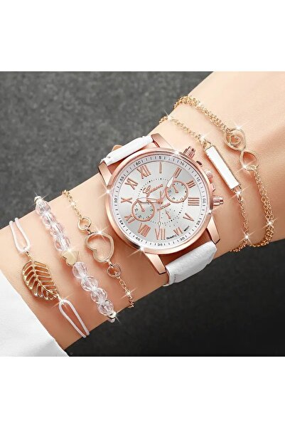 Feronnucci Kadın Kol Saati ve Bileklik Seti - Rose Gold Beyaz ST700