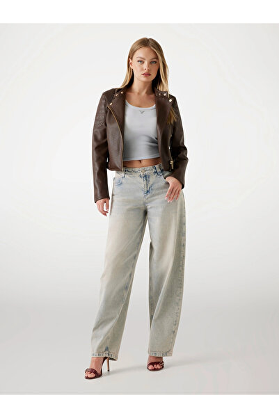 Guess Jeannine Kadın Kahverengi Biker Ceket W5YL19WHDS0-FN09