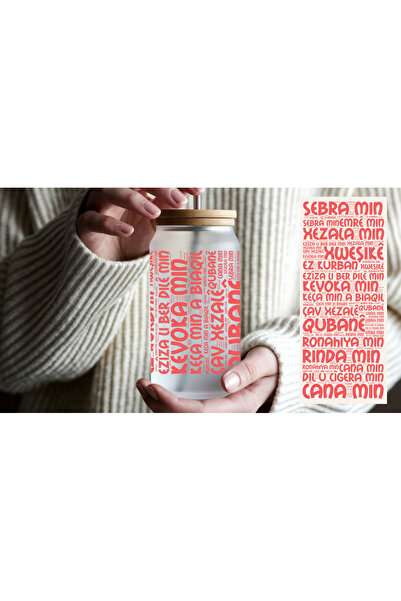 ZERYA Kurdistani Girl's Special Water Bottle with Straw, Writing Words of Love, Water Milk Juice Glass Drinking Bottle (600 ml)