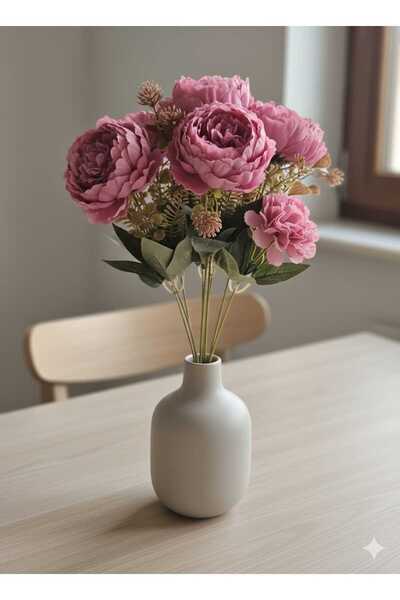 YAPAY ÇİÇEK DERYASI زهرة اللوتس ذات الرأس الكبير بلون أرجواني وردي، 7 فروع، 4...