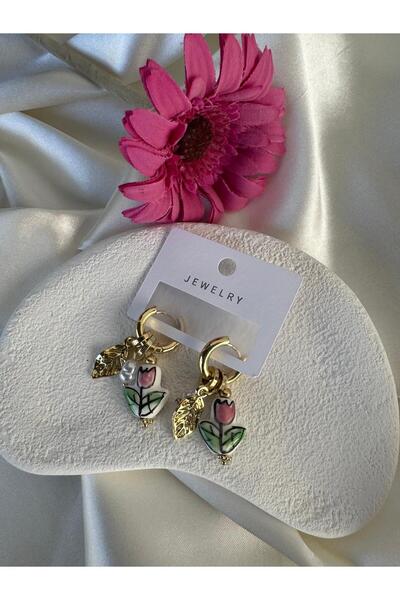 H&S AKSESUAR Lale ve İnci Charmlı Halka Küpe