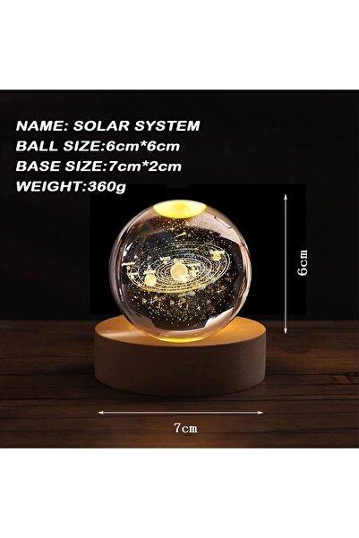 Generic 3D Solar System Crystal Glass Ball Light Wooden LED Display Base Stand, Warm Light Nightlight