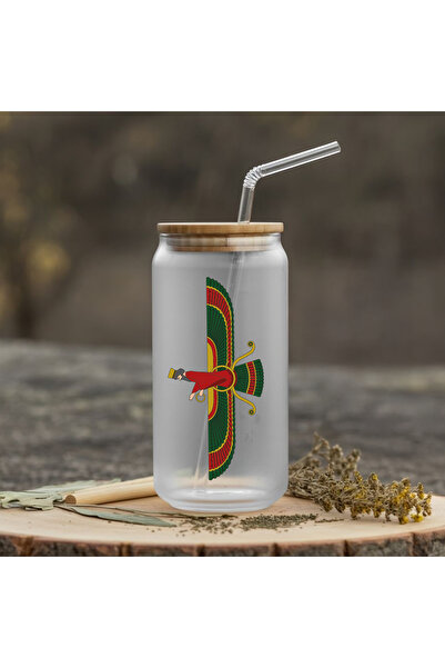 ZERYA Ahura Mazda Designed Water Milk Juice Glass Water Bottle with Straw - Ahura Mazda Water Bottle (600 ml)