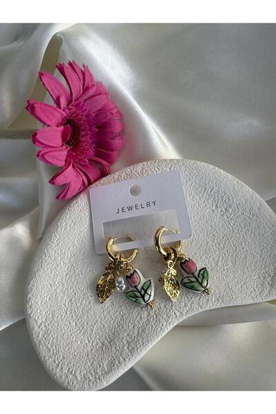 H&S AKSESUAR Lale ve İnci Charmlı Halka Küpe