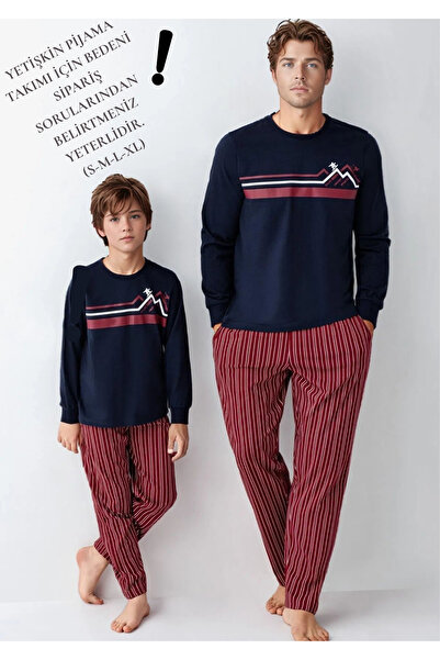 Loule Set de pijamale pentru tată și fiu, 100% bumbac, albastru marin L1.RP.3...