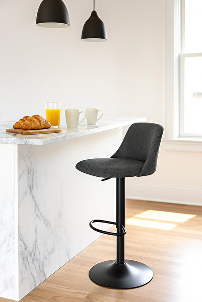 MARIA HOMES كرسي بار رمادي غامق قابل للتعديل مع مسند للظهر ومسند للقدمين - كر...