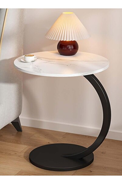Crestj White C-Shaped Side Table for Sofa and Bed