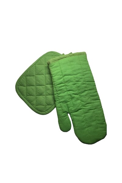 OEM Set 2 piese manusa de bucatarie si suport oala, bumbac, culoare verde, ma...