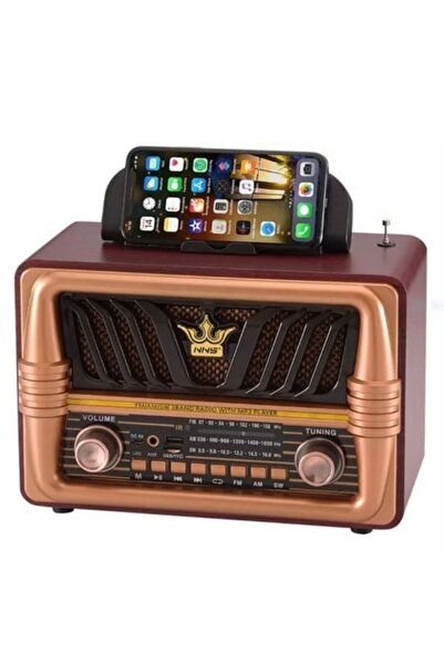 N&M STORE Büyük Boy Telefon Tutmalı Retro Ahşap Bluetooth Radyo-FM/AM Destekl...