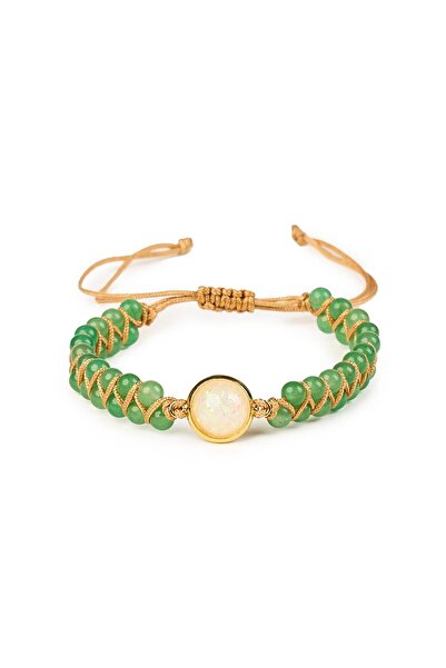Onuvio Brățară cu pietre și mărgele duble și pandantiv cu lună, Energie și echilibru - Verde