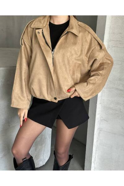 gm giyimarket Дамско бомбър яке от велур с голям размер